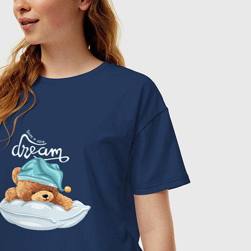 Женская футболка оверсайз Плюшевый медведь спит / Тёмно-синий – фото 3