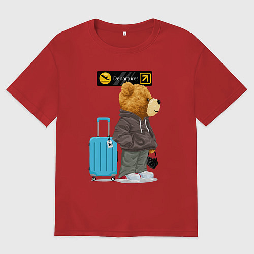 Женская футболка оверсайз Плюшевый медведь путешественник / Красный – фото 1