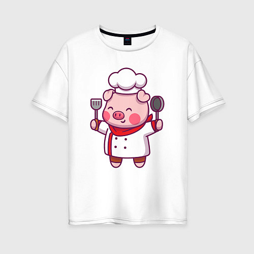 Женская футболка оверсайз Поросёнок повар / Белый – фото 1