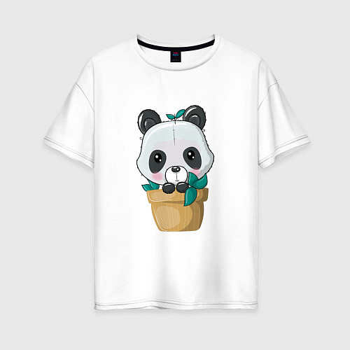 Женская футболка оверсайз Милая панда в цветочном горшке / Белый – фото 1