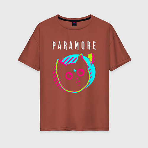 Женская футболка оверсайз Paramore rock star cat / Кирпичный – фото 1