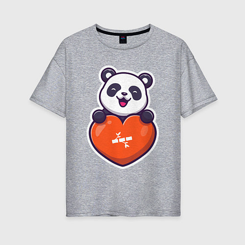 Женская футболка оверсайз Сердечная панда / Меланж – фото 1