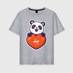 Футболка оверсайз женская Сердечная панда, цвет: меланж