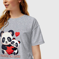 Футболка оверсайз женская Влюбленные панды с сердцем, цвет: меланж — фото 2