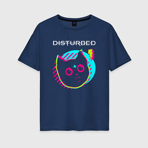 Женская футболка оверсайз Disturbed rock star cat / Тёмно-синий – фото 1