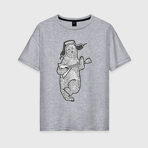 Женская футболка оверсайз Мишутка с балалайкой / Меланж – фото 1