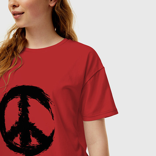 Женская футболка оверсайз Знак мира пацифик крест / Красный – фото 3