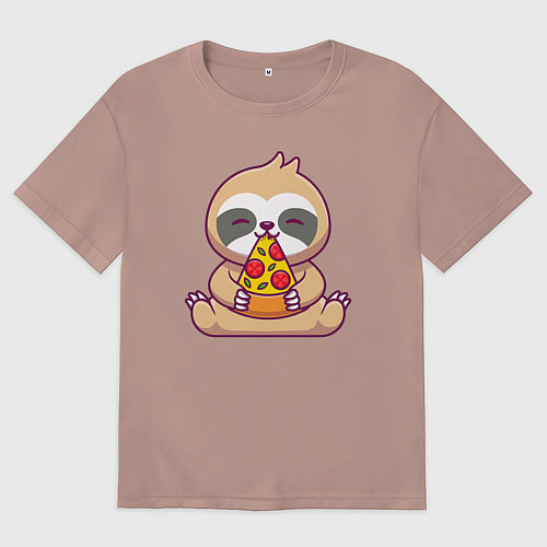 Женская футболка оверсайз Ленивец ест пиццу / Пыльно-розовый – фото 1