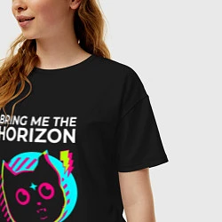 Футболка оверсайз женская Bring Me the Horizon rock star cat, цвет: черный — фото 2