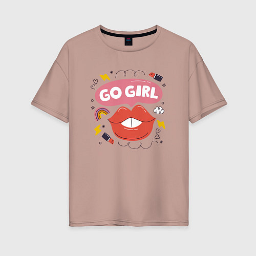 Женская футболка оверсайз Go girl lips / Пыльно-розовый – фото 1