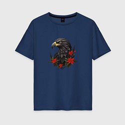 Футболка оверсайз женская Орел и пуансеттия, цвет: тёмно-синий