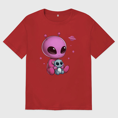 Женская футболка оверсайз Ребенок пришелец девочка / Красный – фото 1