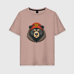 Женская футболка оверсайз Русский медведь в шапке с гербом
