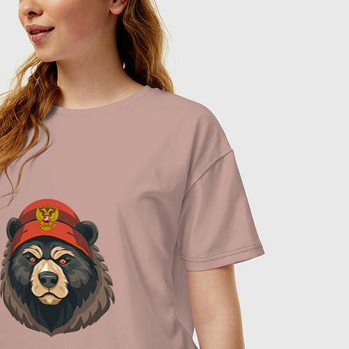 Женская футболка оверсайз Русский медведь в шапке с гербом / Пыльно-розовый – фото 3