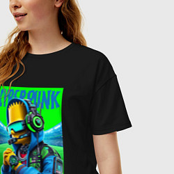 Футболка оверсайз женская Cyber Bart Simpson - ai art fantasy, цвет: черный — фото 2