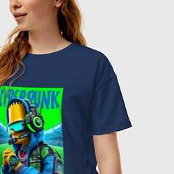 Футболка оверсайз женская Cyber Bart Simpson - ai art fantasy, цвет: тёмно-синий — фото 2