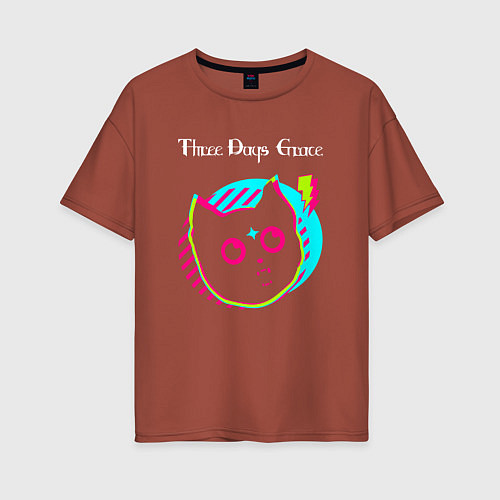 Женская футболка оверсайз Three Days Grace rock star cat / Кирпичный – фото 1