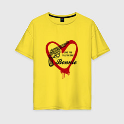 Футболка оверсайз женская Бонни сердце и пистолет, цвет: желтый