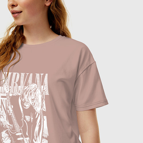 Женская футболка оверсайз Нирвана - Курт Кобейн / Пыльно-розовый – фото 3