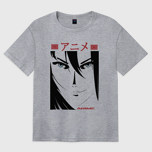 Женская футболка оверсайз Лицо девушки в стиле манга / Меланж – фото 1