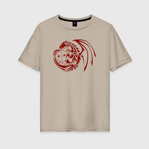 Женская футболка оверсайз Дракон вокруг игральной кости / Миндальный – фото 1