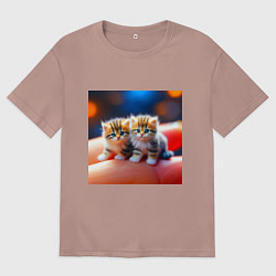 Футболка оверсайз женская Два милых пушистых котика сидят на ладони, цвет: пыльно-розовый