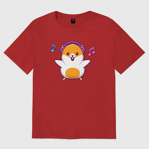 Женская футболка оверсайз Музыкальный хомяк / Красный – фото 1