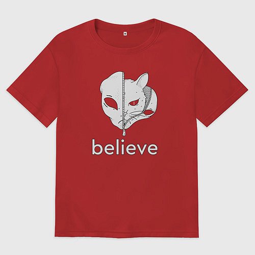 Женская футболка оверсайз Believe в котов инопланетян / Красный – фото 1