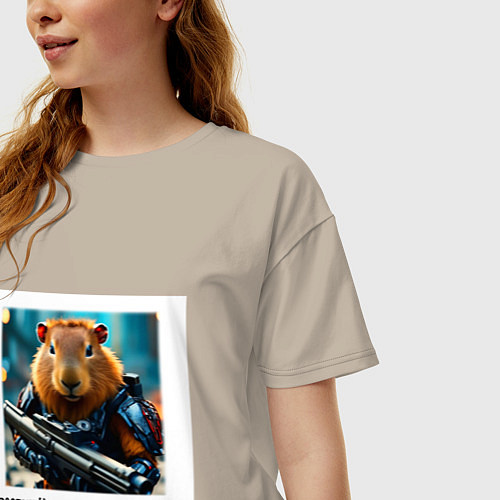 Женская футболка оверсайз Мем капибара и винтовка: вооружен и безупречен / Миндальный – фото 3