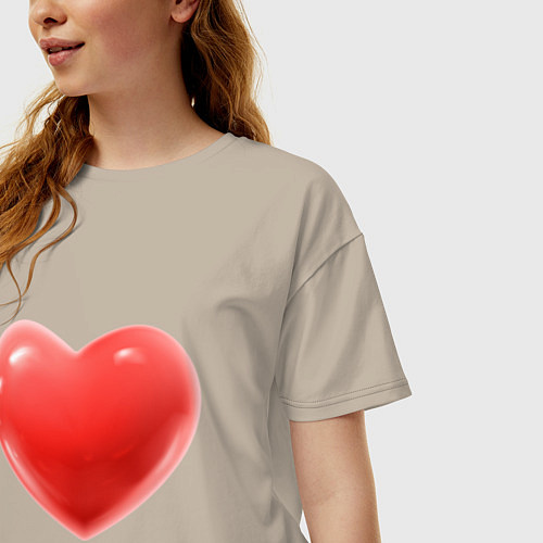 Женская футболка оверсайз Объемное сердце / Миндальный – фото 3