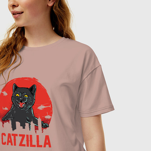 Женская футболка оверсайз Catzilla / Пыльно-розовый – фото 3