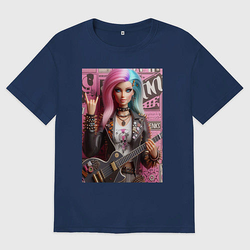 Женская футболка оверсайз Barbie - punk guitarist ai art / Тёмно-синий – фото 1