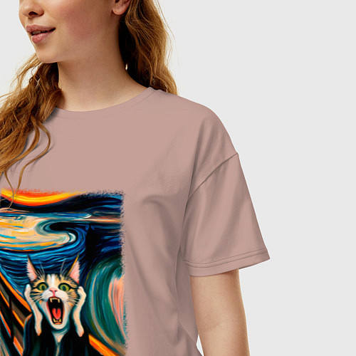 Женская футболка оверсайз Крик кота - пародия нейросети / Пыльно-розовый – фото 3