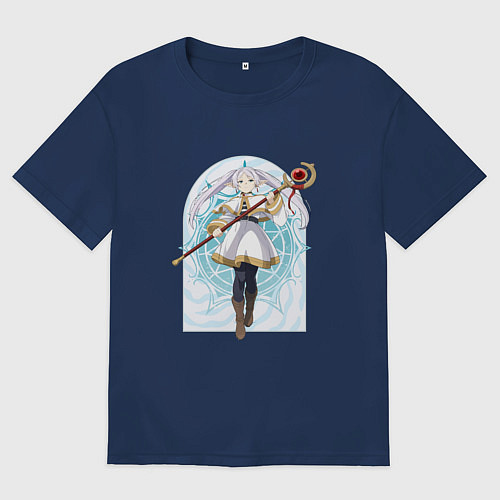 Женская футболка оверсайз Фрирен с посохом / Тёмно-синий – фото 1