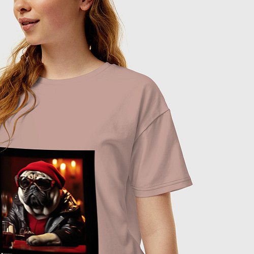 Женская футболка оверсайз Мем мопс в шапочке: хамить мне плохая примета / Пыльно-розовый – фото 3