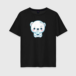 Футболка оверсайз женская Белый полярный медвежонок, цвет: черный