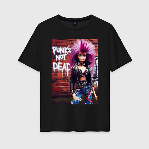 Женская футболка оверсайз Punks not dead - cool Barbie ai art / Черный – фото 1