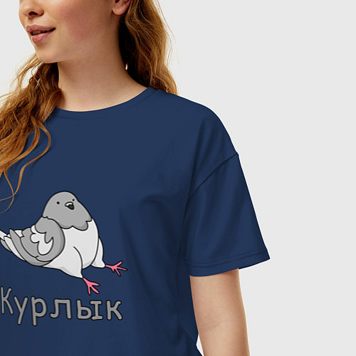 Женская футболка оверсайз Курлык голубь / Тёмно-синий – фото 3