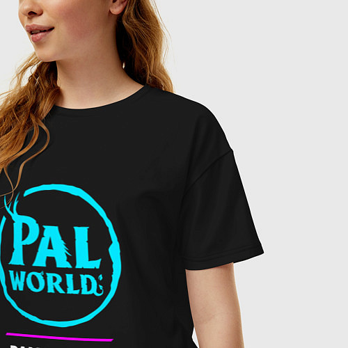Женская футболка оверсайз Символ Palworld в неоновых цветах / Черный – фото 3