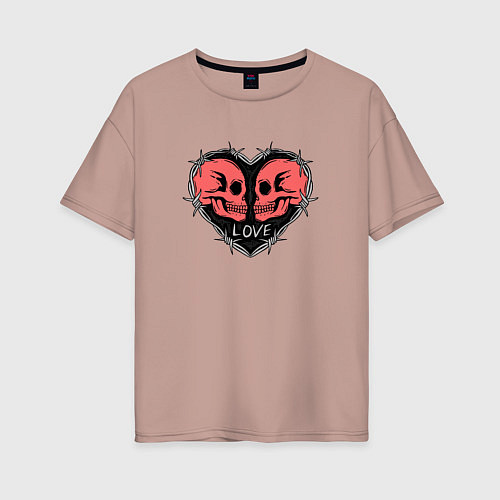 Женская футболка оверсайз Сердце черепа / Пыльно-розовый – фото 1