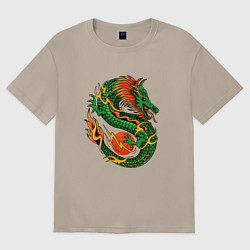 Женская футболка оверсайз Азиатский зеленый дракон