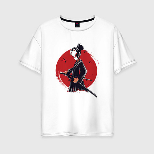 Женская футболка оверсайз Девушка самурай в маске / Белый – фото 1