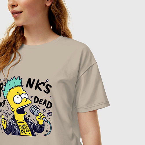 Женская футболка оверсайз Bart Simpson - punks not dead / Миндальный – фото 3