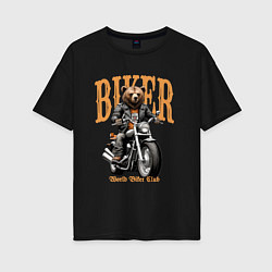 Женская футболка оверсайз Байкер медведь на мотоцикле
