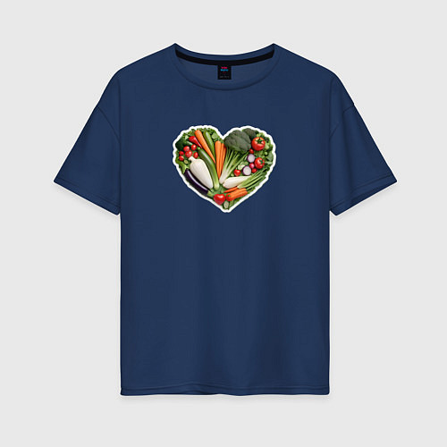 Женская футболка оверсайз Сердце из овощей / Тёмно-синий – фото 1