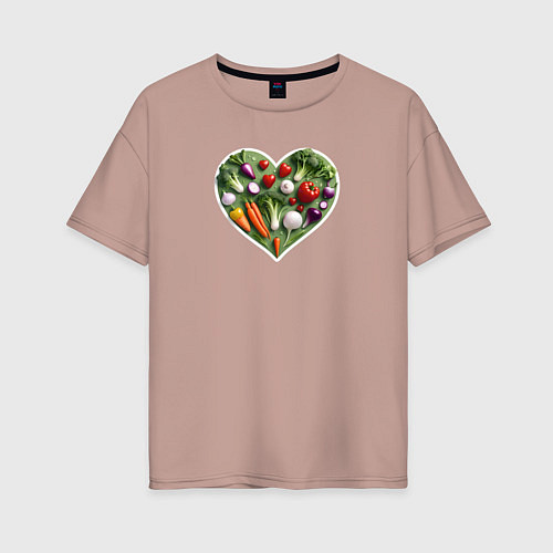 Женская футболка оверсайз Сердце из овощей / Пыльно-розовый – фото 1