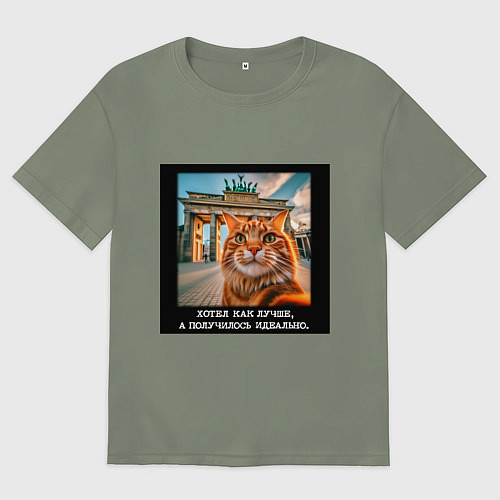 Женская футболка оверсайз Рыжий кот: хотел как лучше получилось идеально / Авокадо – фото 1