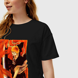 Футболка оверсайз женская Ичиго Куросаки аниме и манга Блич, цвет: черный — фото 2