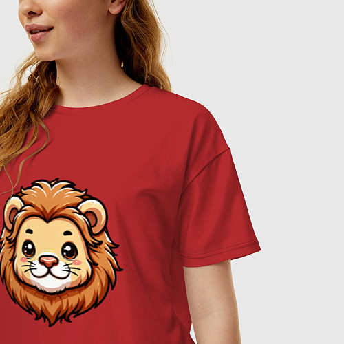 Женская футболка оверсайз Мордочка льва / Красный – фото 3
