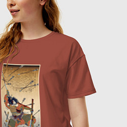 Футболка оверсайз женская Японский самурай с катаной и нагинатой: гравюра ук, цвет: кирпичный — фото 2